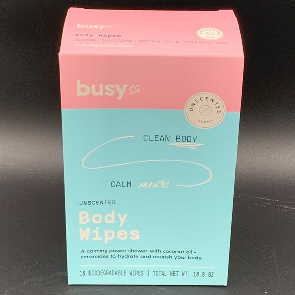 Busy Co Unscented Body Wipes Coconut Oil Ceramides 19 Biodegradable Wipes Vegan - Picture 1 of 5